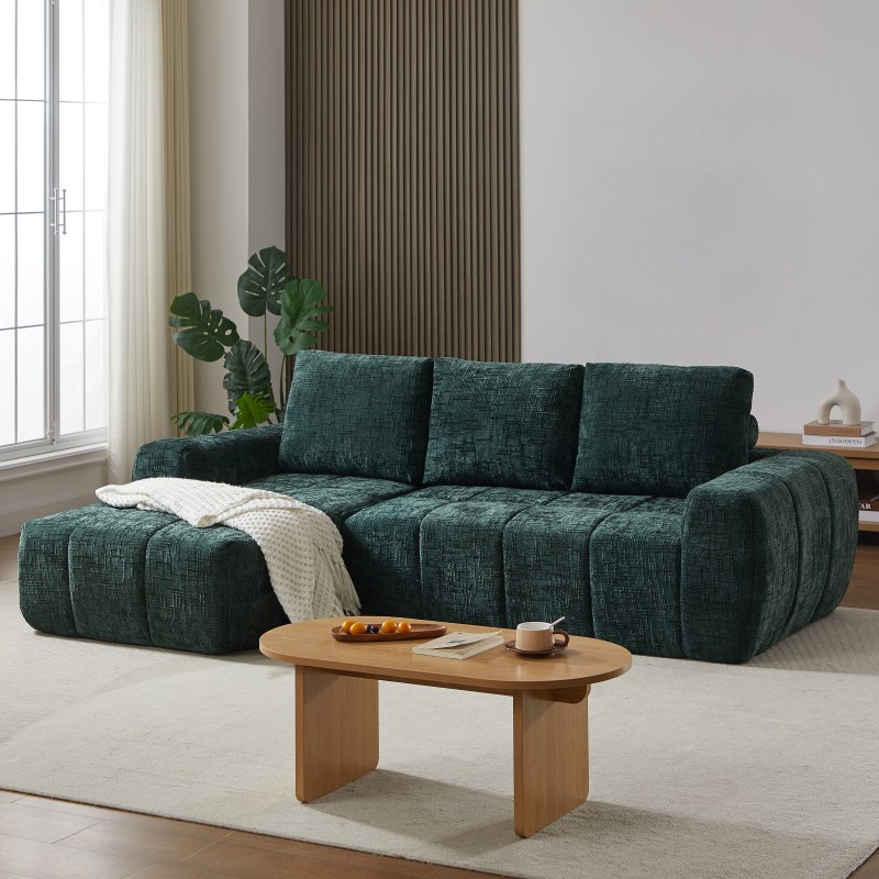 Canapé d'angle gauche AUREA compressé tissu vert 4 places