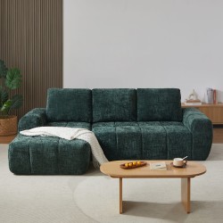 Canapé d'angle gauche AUREA compressé tissu vert 4 places