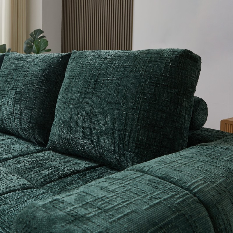 Canapé d'angle gauche AUREA compressé tissu vert 4 places