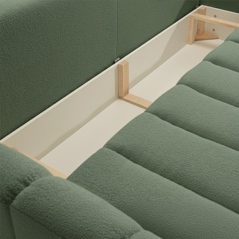 Canapé droit convertible GIORGIO 3 places tissu bouclette vert kaki