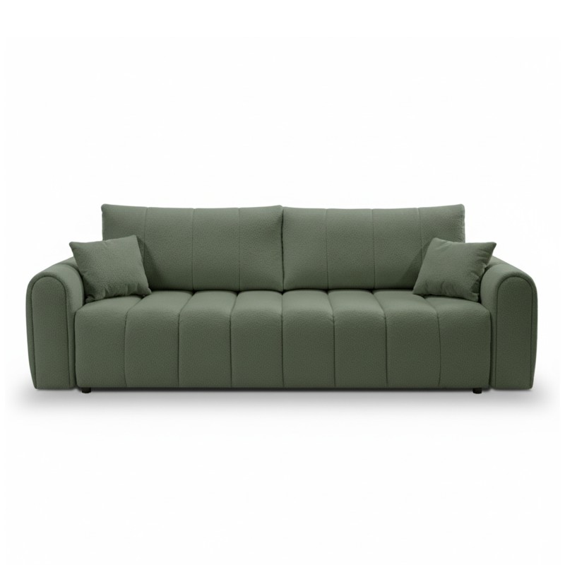 Canapé droit convertible GIORGIO 3 places tissu bouclette vert kaki