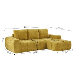 Canapé d'angle droit AUREA compressé tissu jaune moutarde 4 places