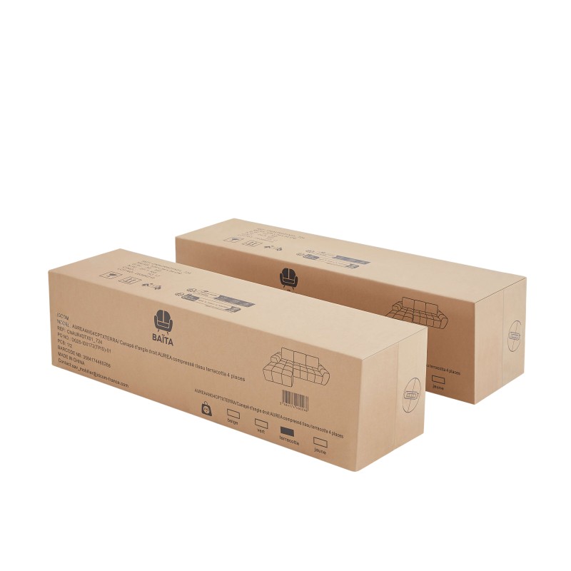 Canapé d'angle droit AUREA compressé tissu jaune moutarde 4 places