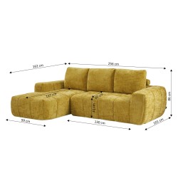 Canapé d'angle gauche AUREA compressé tissu jaune moutarde 4 places