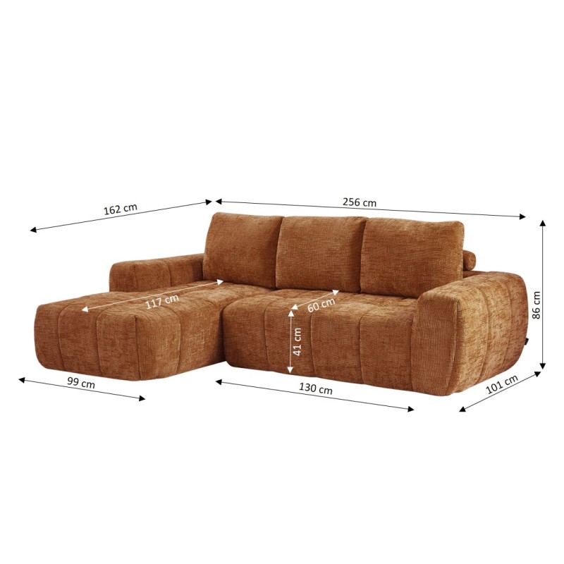 Canapé d'angle gauche AUREA compressé tissu terracotta 4 places