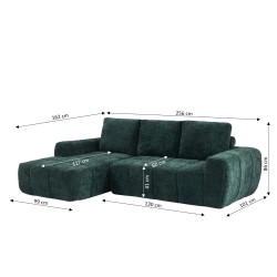 Canapé d'angle gauche AUREA compressé tissu vert 4 places