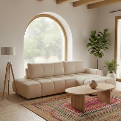 Rechteckiges Ecksofa mit Schlaffunktion SORELLA 4-Sitzer, Chenille-Stoff in Greige