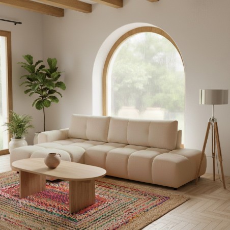 Verwandelbares Ecksofa SORELLA 4-Sitzer, Chenille-Stoff in Greige