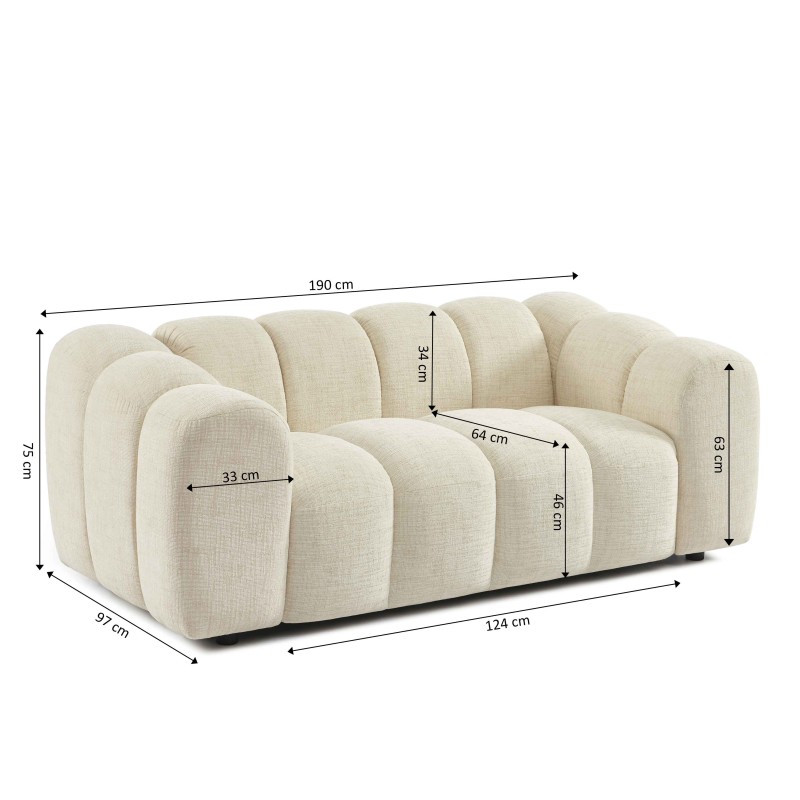 Canapé droit SUNNY 2 places tissu tweed écru