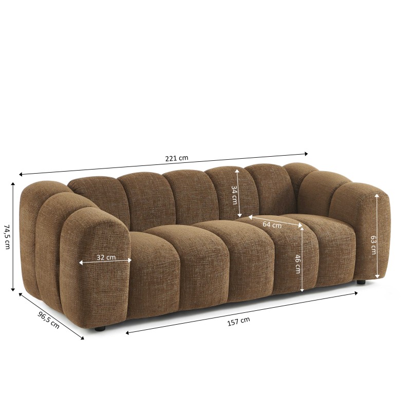 Canapé droit SUNNY 3 places tissu tweed marron