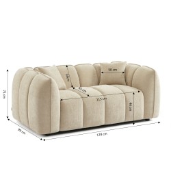 Divano lineare MATILDA 2 posti in tessuto ciniglia beige