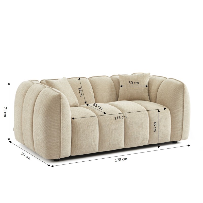 Divano lineare MATILDA 2 posti in tessuto ciniglia beige