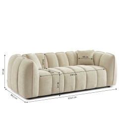 Divano lineare MATILDA 3 posti in tessuto ciniglia beige