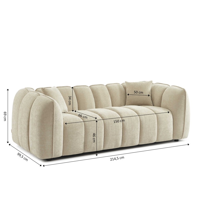 Divano lineare MATILDA 3 posti in tessuto ciniglia beige