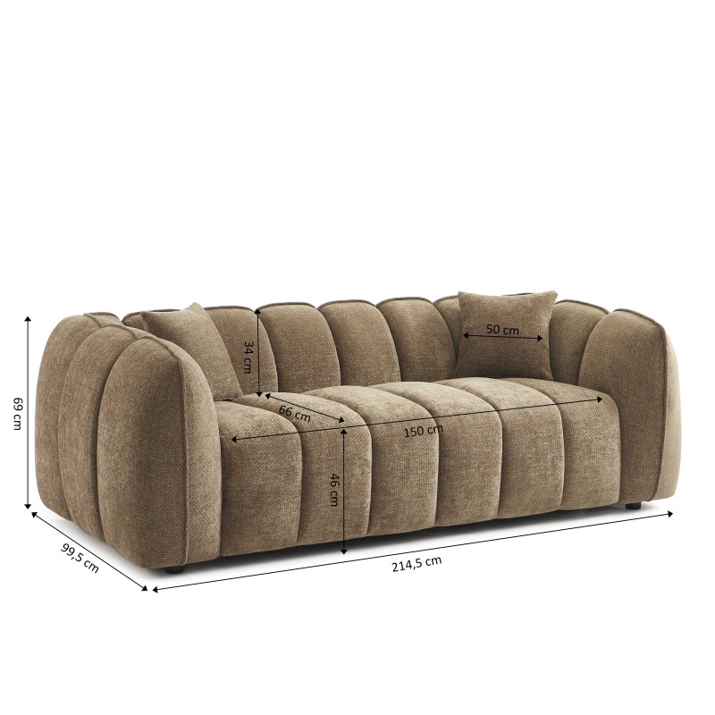 Gerades Sofa MATILDA mit 3 Sitzplätzen, brauner Chenille-Stoff