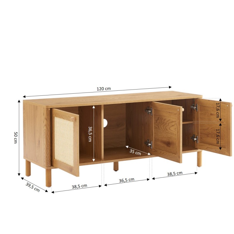 TV-Möbel HAIDA in Eiche- und Rattanoptik 120 cm