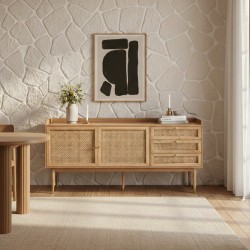 Sideboard LEON Eiche und Rattangeflecht 180 cm