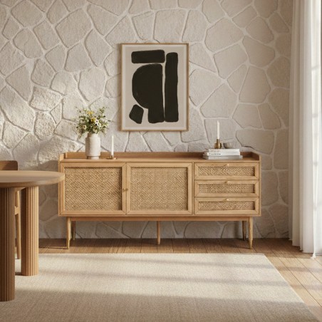 Credenza LEON rovere e canna di rattan 180 cm