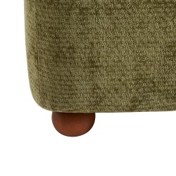 Sessel JUDY aus grünem Chenille-Stoff mit nussbaumfarbenen Kugelfüßen