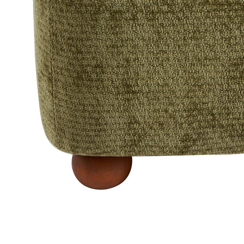 Sessel JUDY aus grünem Chenille-Stoff mit nussbaumfarbenen Kugelfüßen