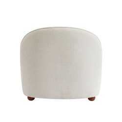 Sessel JUDY aus ecrufarbenem Chenille-Stoff mit nussbaumfarbenen Kugelfüßen