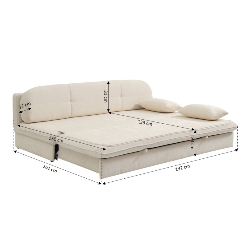 Banquette convertible CILA 3 places tissu beige