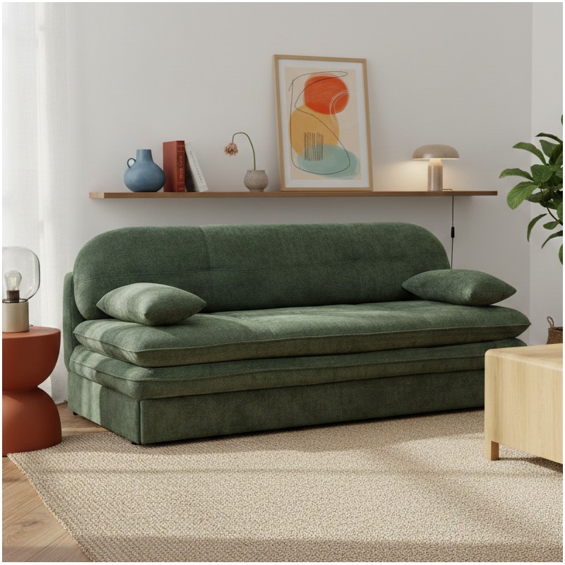 Banquette convertible CILA 3 places tissu vert