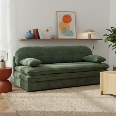 Banquette convertible CILA 3 places tissu vert