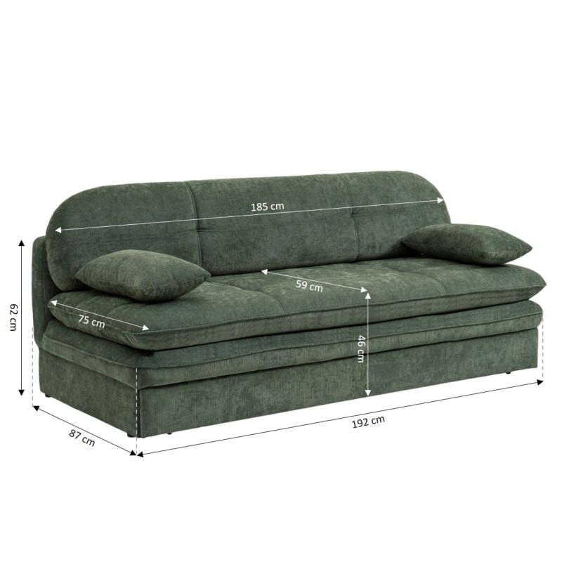 Banquette convertible CILA 3 places tissu vert
