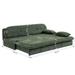 Banquette convertible CILA 3 places tissu vert