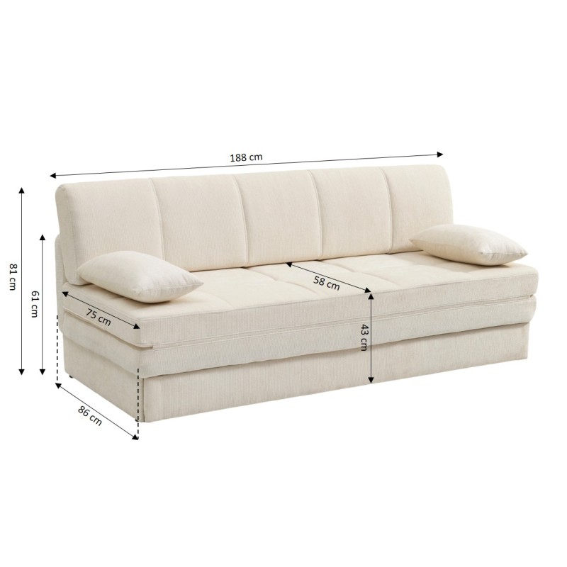 Banquette LUMA convertible 3 places tissu chenille beige