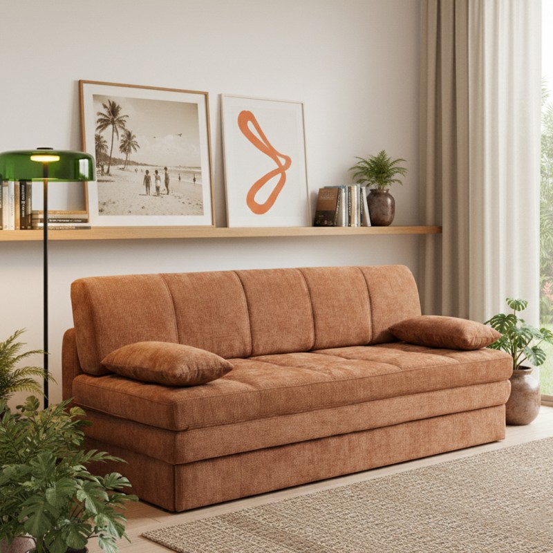 Banquette LUMA convertible 3 places tissu chenille terracotta