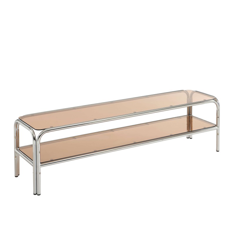 Meuble TV MAGGY verre trempé orange et structure en chrome 160cm