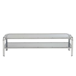 Meuble TV MAGGY verre trempé noir et structure en chrome 160cm