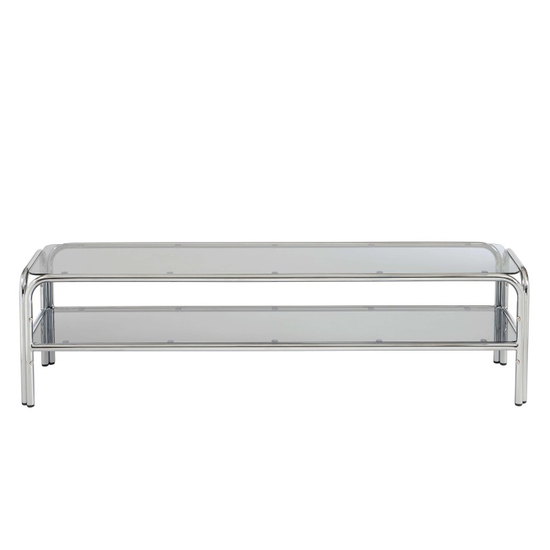 Meuble TV MAGGY verre trempé noir et structure en chrome 160cm