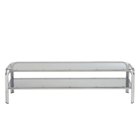 Meuble TV MAGGY verre trempé noir et structure en chrome 160cm