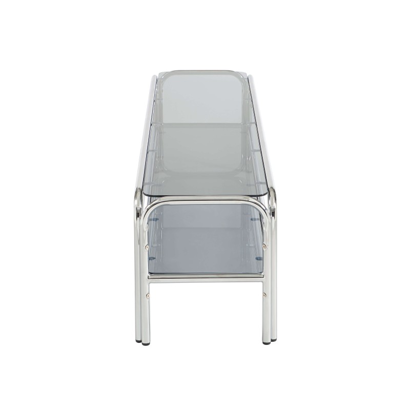 Meuble TV MAGGY verre trempé noir et structure en chrome 160cm