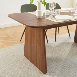 Ensemble repas table à manger LANGO effet noyer et 4 chaises ELISABETH tissu vert pieds effet noyer