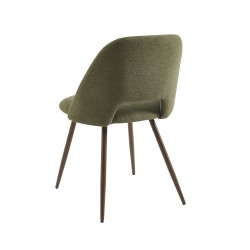 Ensemble repas table à manger LANGO effet noyer et 4 chaises ELISABETH tissu vert pieds effet noyer