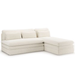 Banquette d'angle convertible NOMA 4 places velours côtelé écru