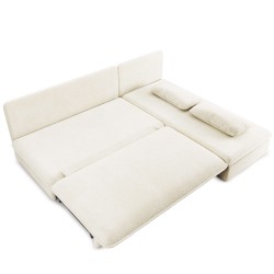 Banquette d'angle convertible NOMA 4 places velours côtelé écru