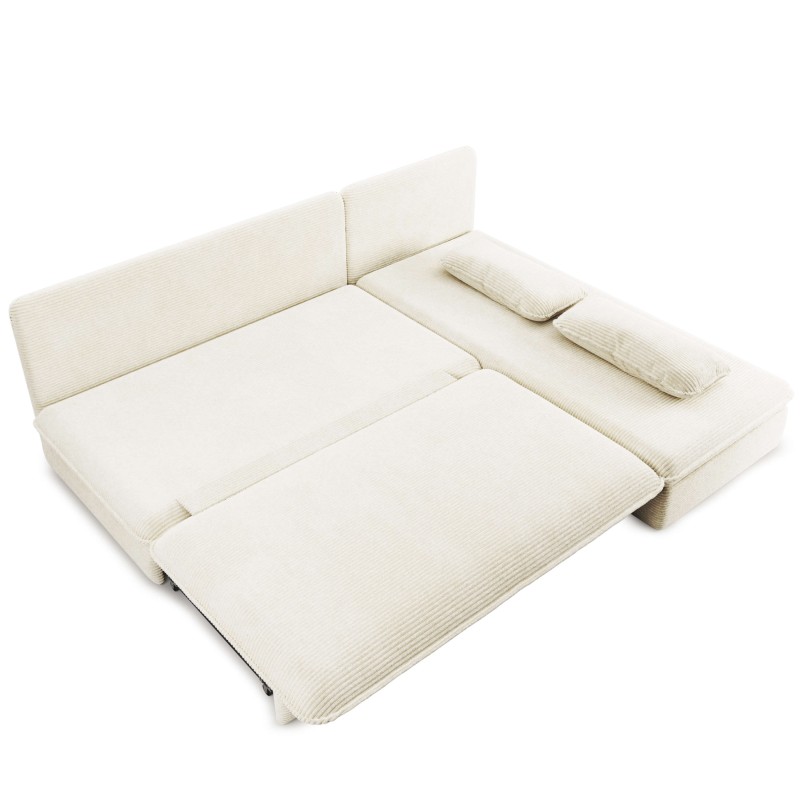 Banquette d'angle convertible NOMA 4 places velours côtelé écru