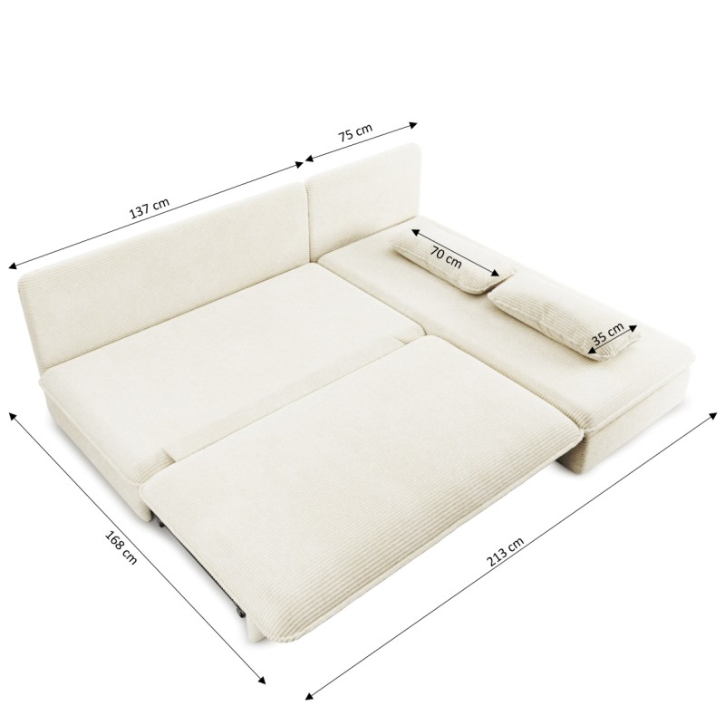 Banquette d'angle convertible NOMA 4 places velours côtelé écru