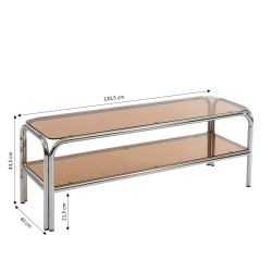 TV-Möbel MAGGY aus dunkelorangefarbenem Hartglas und Chromgestell