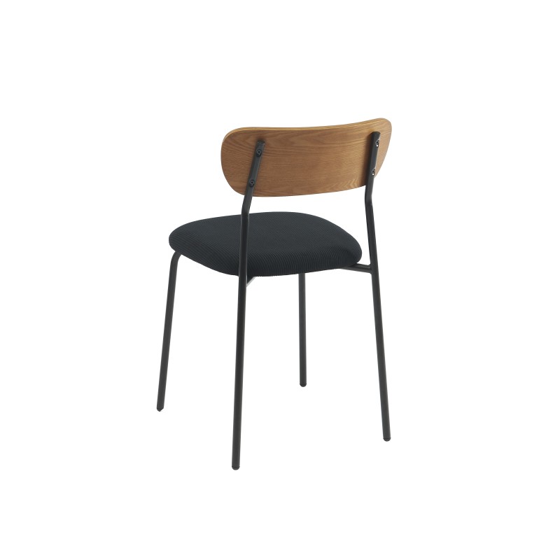 Lot de 4 chaises empilables FRIDA velours côtelé noir et métal noir
