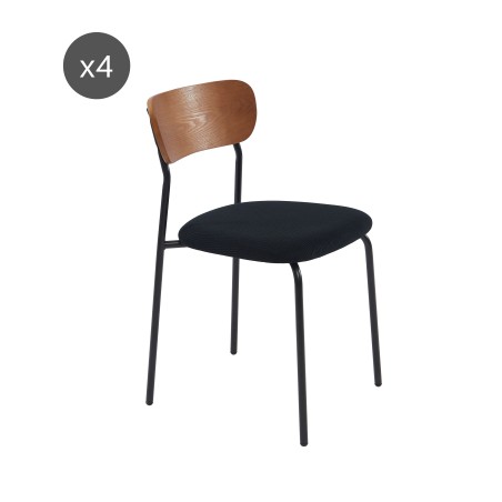 Lot de 4 chaises empilables FRIDA velours côtelé noir et métal noir