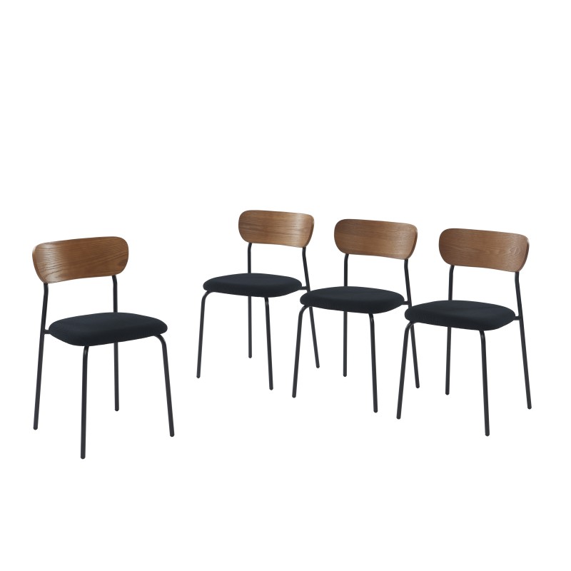 Lot de 4 chaises empilables FRIDA velours côtelé noir et métal noir