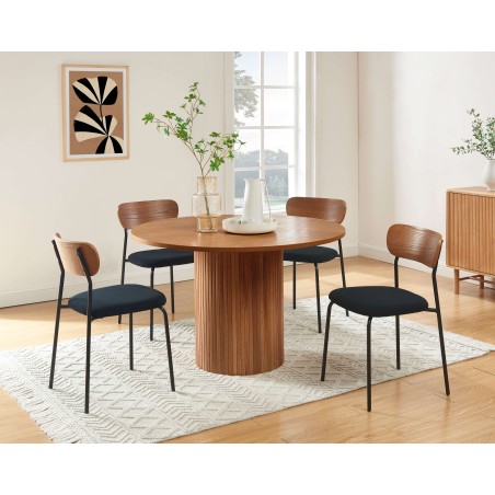 Lot de 4 chaises empilables FRIDA velours côtelé noir et métal noir