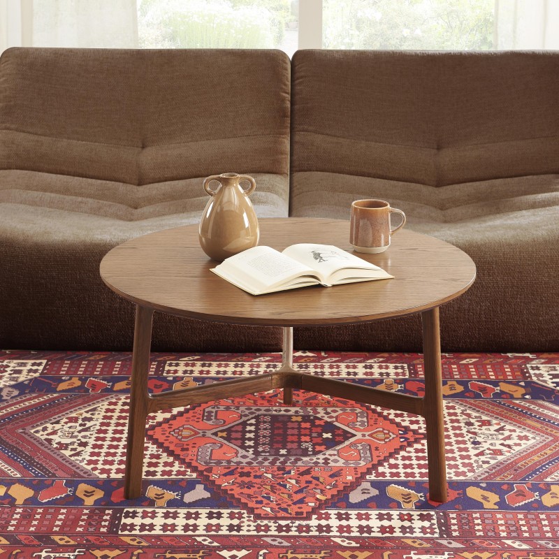 Tables basses gigognes rondes DOLLY en placage frêne couleur noyer