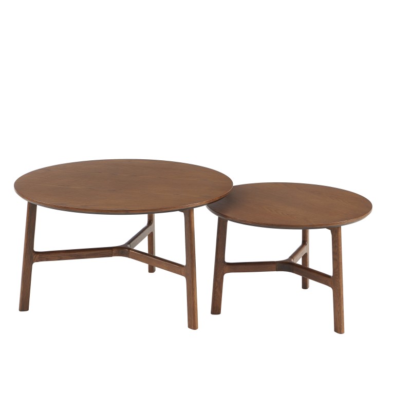 Tables basses gigognes rondes DOLLY en placage frêne couleur noyer